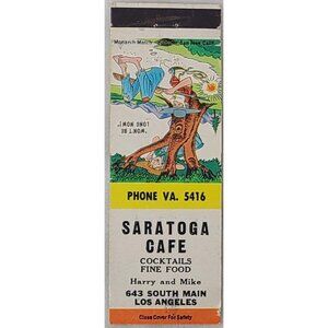 FS Matchbook Cover Saratoga Cafe Los Angeles CA California Hillbilly Cartoon